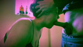 Redhead GF gives sloppy deepthroat blowjob in POV bathroom
