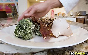 Stud strips off his chefs clothes and rides his big rod