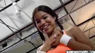 Adorable black eighteen fuckes at the gym