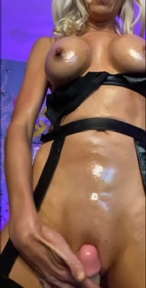 Oiling up to ride Mister Big Cock