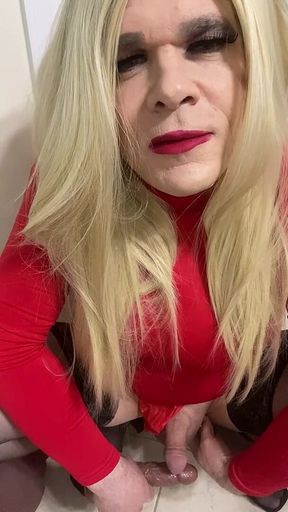Horny Crossdresser Squirts on a Dildo Hands Free Then Sucks It Talks Dirty to the Camera