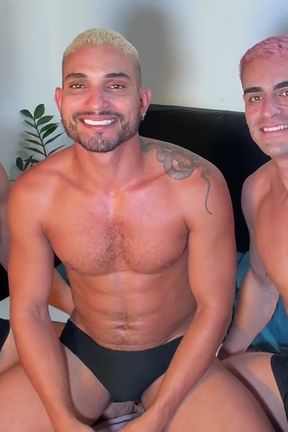 Group Gay Sex Muscle Stud Takes 2 Big Cocks Bareback
