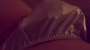 Rubbing myself in shiny silver satin panties