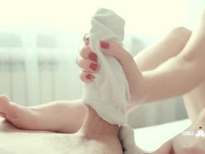 Sockjob with Cum in Sock for a Good Morning Run