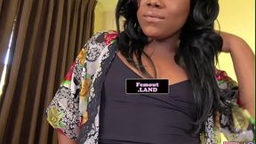 Black femboy jerking swollen dick during solo