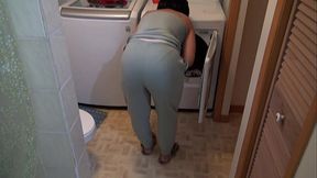 Stepmom doing laundry while stepson fucks her from behind