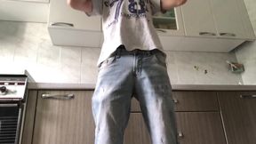 Young Skinny Twink Jerks off and Cums in the Kitchen