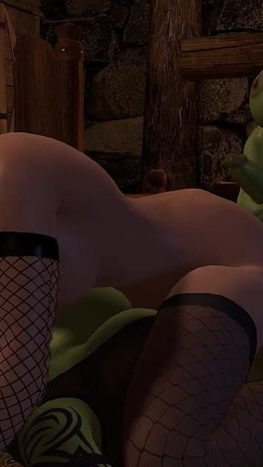 Two Orc Dickgirls Double Penetration Anal Sex with a Ladyboy Elf