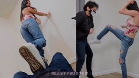 Hard Ballbusting in Jeans! Casual CBT Warm-up w Dazz
