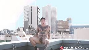 ”Japanese Yoshi Kawasaki doesnt mind of anyone sees him tugging his prick outdoor”