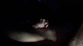Stroking my big white cock next to wife