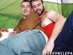 Ryan Jacobs and Aiden Jacobs heated up their tent with their stepdads
