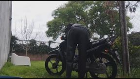 Part 2 EDITED Effects - playing in REVERSE -fast forward PVC, Latex gloves WASH THE MOTORCYCLE AND THEN TRY TO GET IT TO START