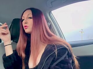 European hanging out Artemisia Love Smokin' lengthy hair in the car hawt smoker solo beauty look at me