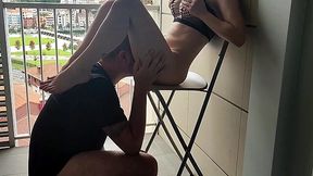 Femdom balcony pussy licking so our neighbors would see us