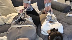 Tickle action, handcuffs and double hogties, girls' fetish party - 3 videos in 1