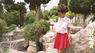 A voyeur watches her open her braless blouse on a bench: Audalove83 Asiancat83