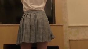 Busty Brunette in School Uniform Deepthroats Like a Pro, Uncut