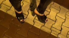 wet stroll in extreme platform mules