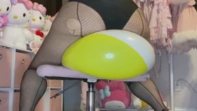 Goth girl in bunny girl Rem cosplay sit to pop your beach ball