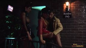 Hot babes in front of a club get their cunts penetrated by a stranger