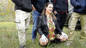 ”Horny Eva Jayne gets it in every hole outdoors”