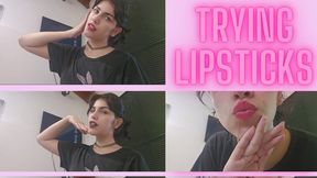 Trying lipsticks