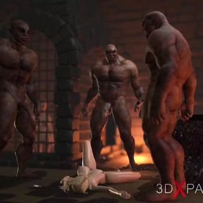 Sweet teenage girl gets fucked hard by orcs in the dark dungeon