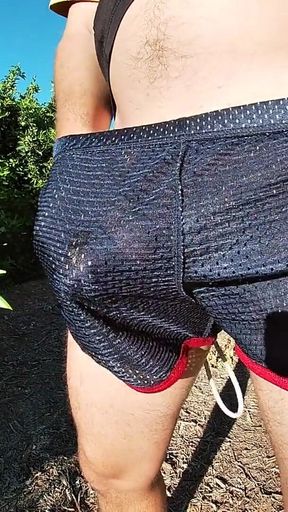 Cumming in My Sport Shorts Outdoors