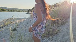 pee in the desert#girl in a dress without panties