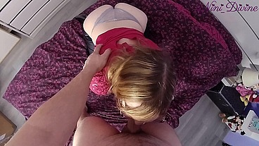 My beautiful slut is lying in my bed, ready to suck my cock and get fucked!