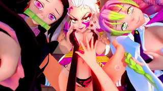 Devil Slayer Hook-up Soiree - Nezuko Kamado, Mitsuri Kanjori & Daki for the Flawless Harem - Anime Anime porn