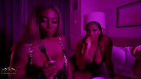 Ebony Threesome All Girl Cheesecake Mukbang