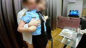 Female policewoman strips off uniform for a steamy solo session