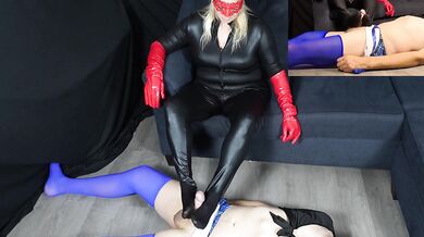 Ballbusting my sissy sub in that sexy outfit and wrecking his orgasm