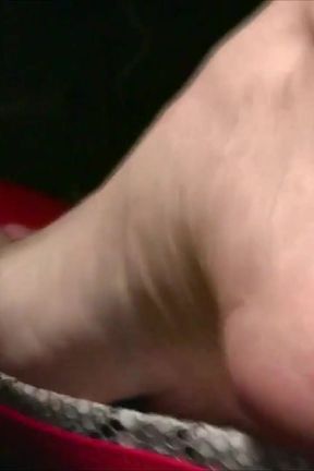 Sexy Barefeet Pedal Pumping in Scarlet Buckled Flats