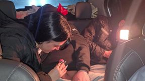 A double blowjob in my friend's car DIRTY MORBID GIRLS