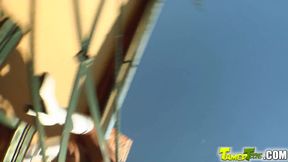 ”Teen snatch screwed by hard threesome action”