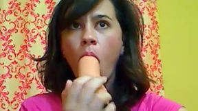 sucking my huge dildo