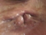 Suction cup butt spread showcasing my winking asshole and dildoed pussy up close