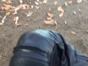 Leather pants outside .