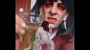 bisexual sissy male naked and exposed while taking a pee then swallowing it