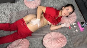 Anal Training in Red Scrubs Top View