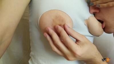 Cut and Ripped Clothes to Suck Nipples