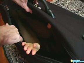 Funky Asian hoe Almond Tease gets out of luggage bag and fucks white boy