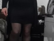 Crossdresser wearing black pantyhose