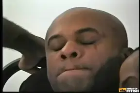 Black Twink Gets His Ass Boned by a Bald Man with Huge Dick in Bareback Style