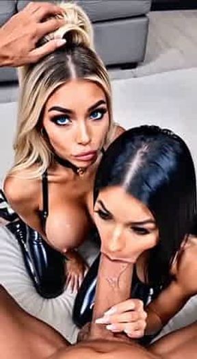 Vertical mix AI, lesbian blowjob