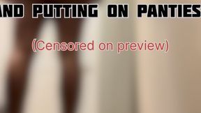 Unaware Ebony giantess being watched putting lotion her body and putting on her panties