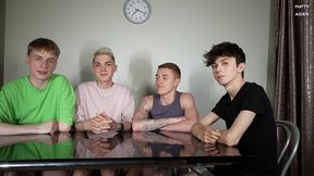 3 twink studs fuck 1 bottom guy and cum on him